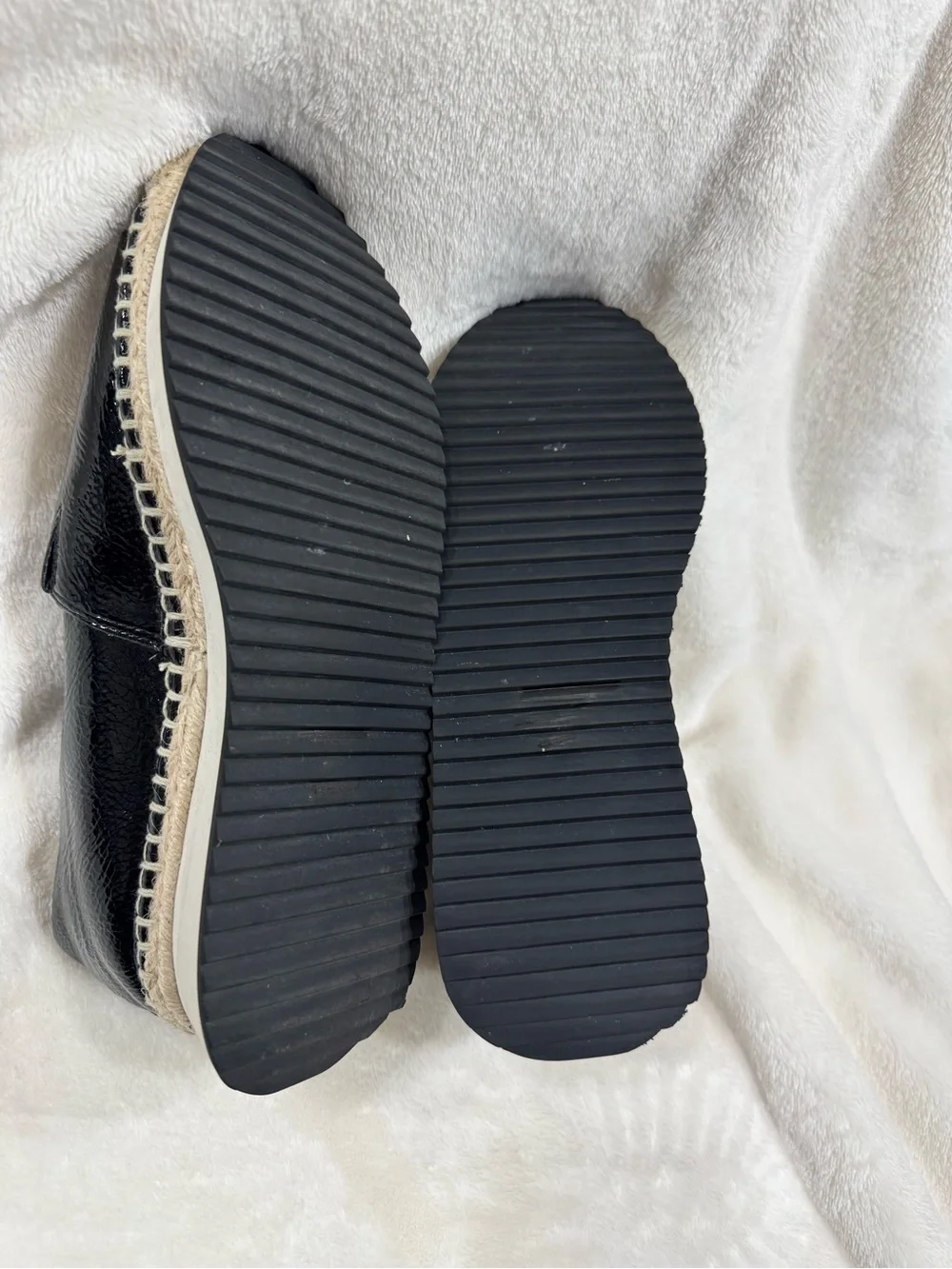DKNY Black Patent Leather Platform Espadrilles